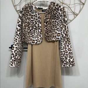 Leopard Print Faux Fur Jacket with Gold Dress